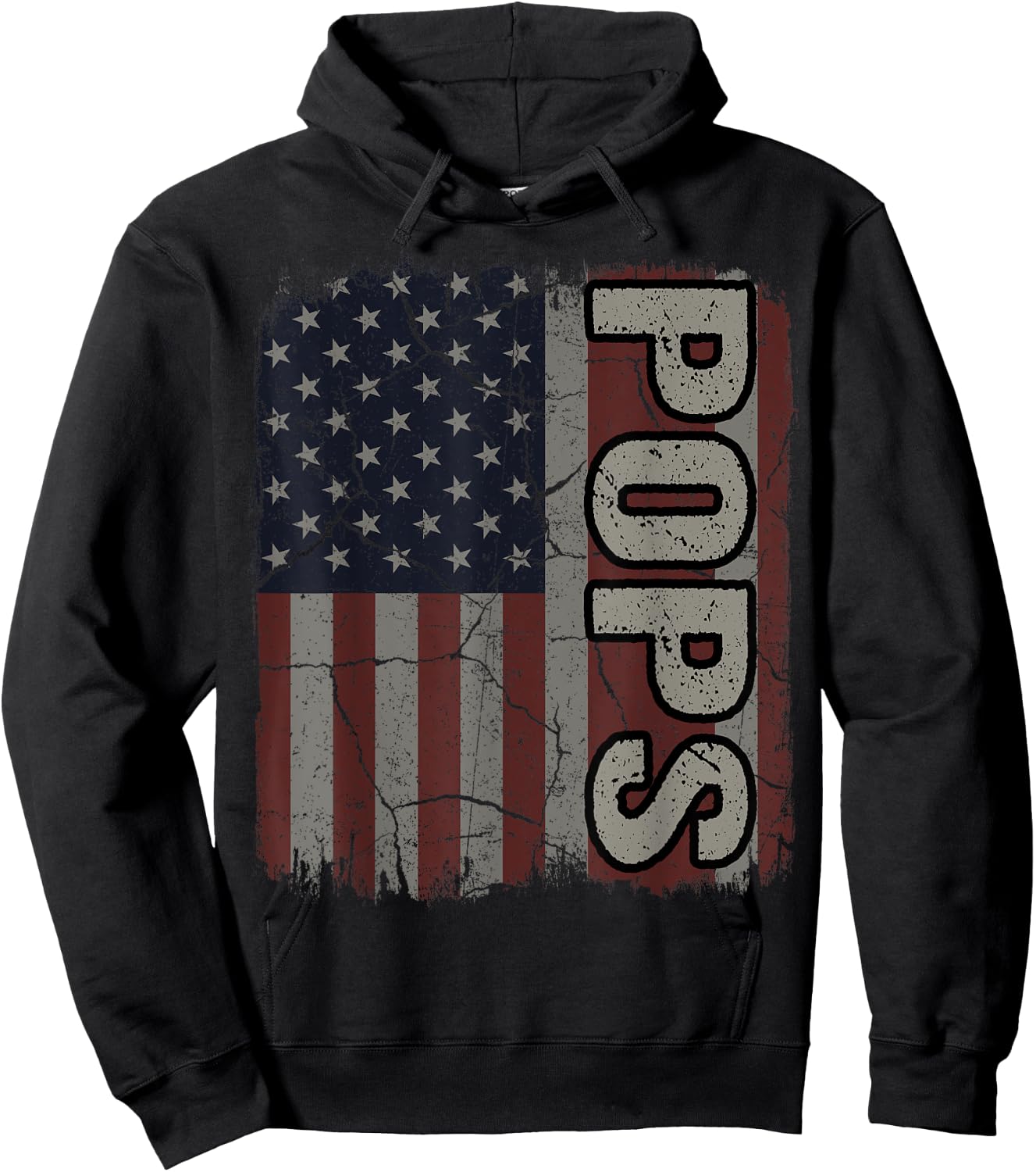 Pops American Flag Vintage Father's Day 4th of July Gift Hoodie - Hoodie | Black