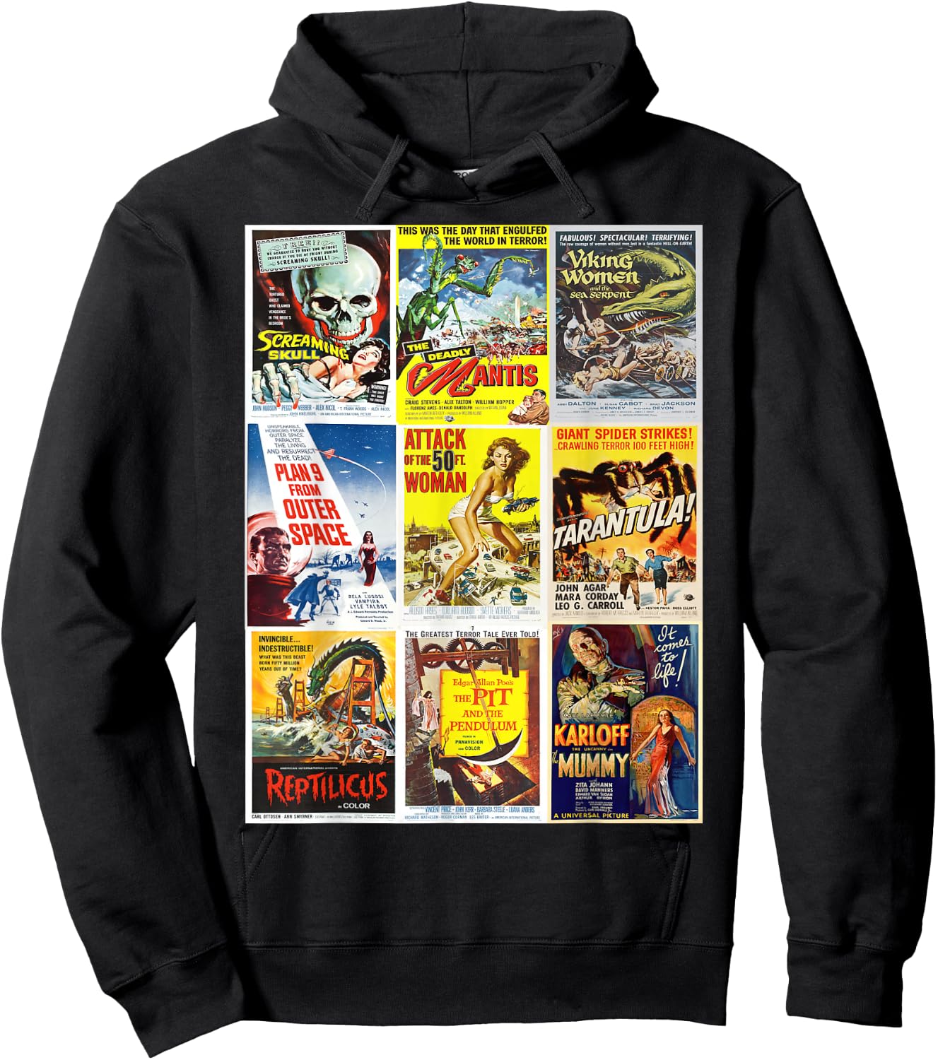 B Movie Poster Collection, Classic Sci-Fi Horror Monsters Hoodie - Hoodie | Black