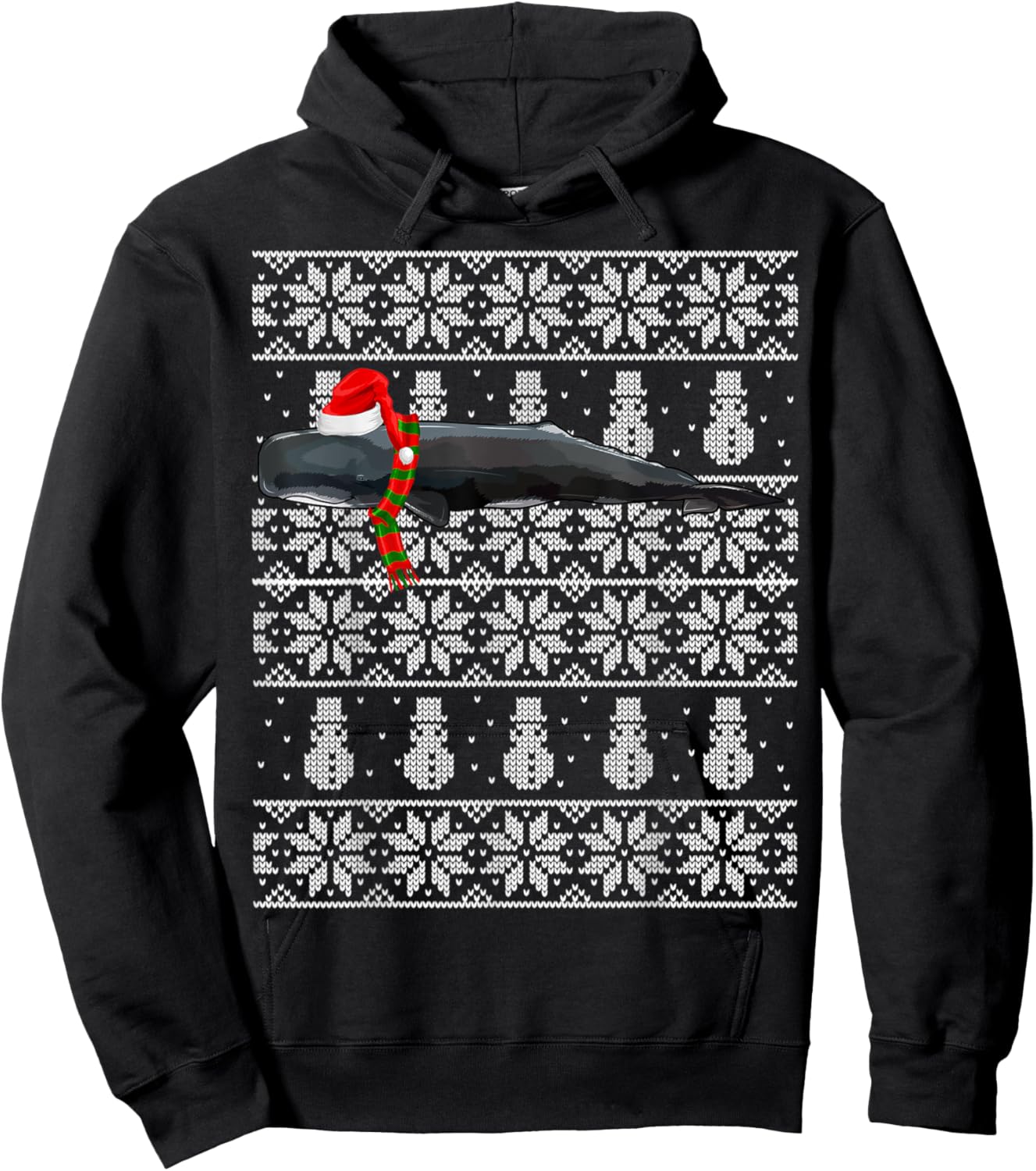 Xmas Santa Hat Sperm Whale Ugly Christmas Hoodie - Hoodie | Black