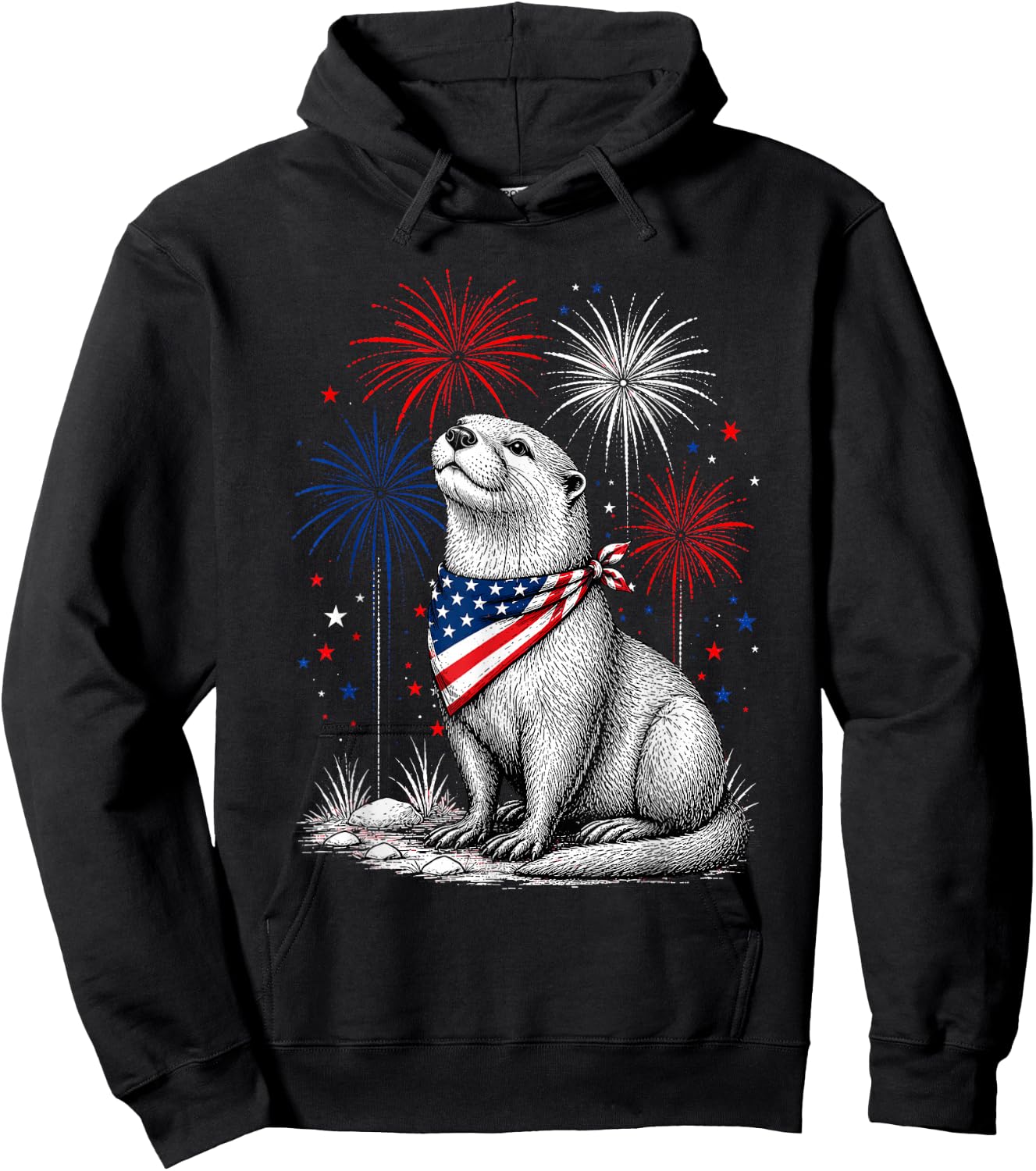 Otterly America's 250th Patriotic Fireworks Animal Lovers Hoodie - Hoodie | Black
