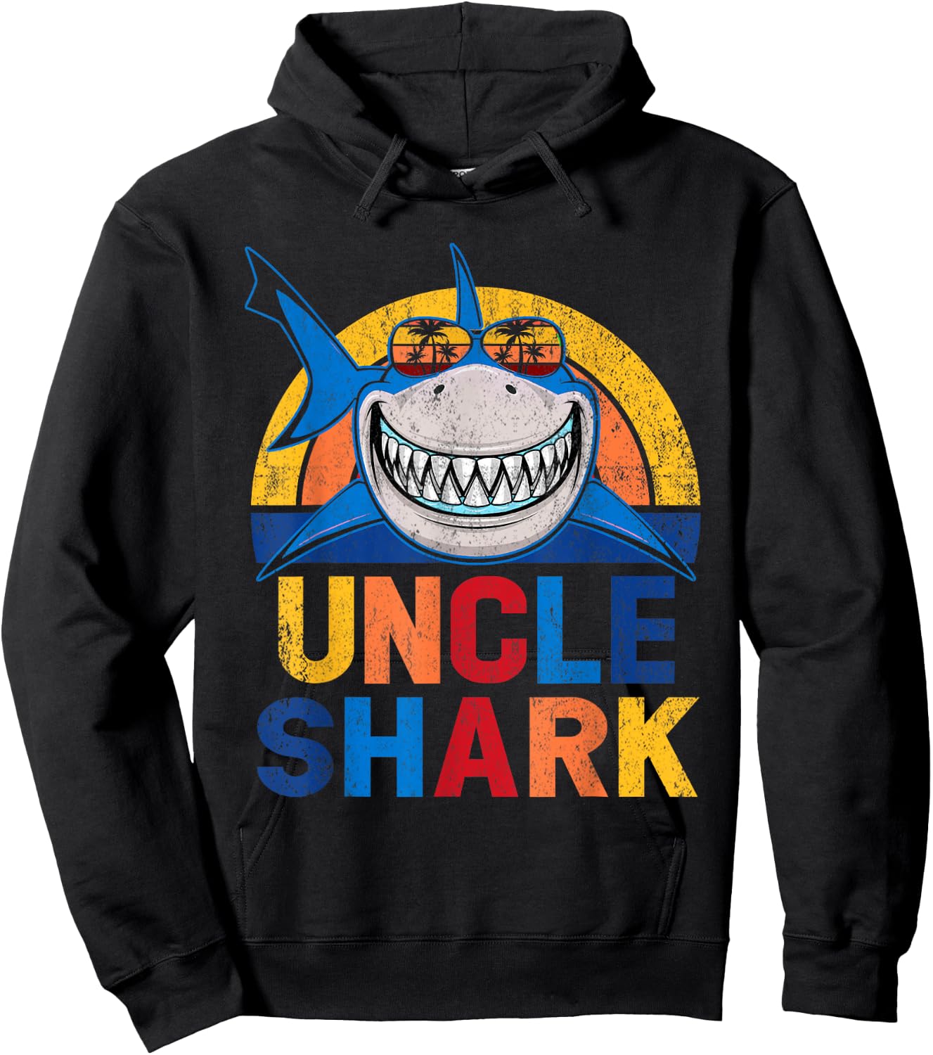 Uncle Shark Retro Pajamas Father Day Uncle Shark Hoodie - Hoodie | Black