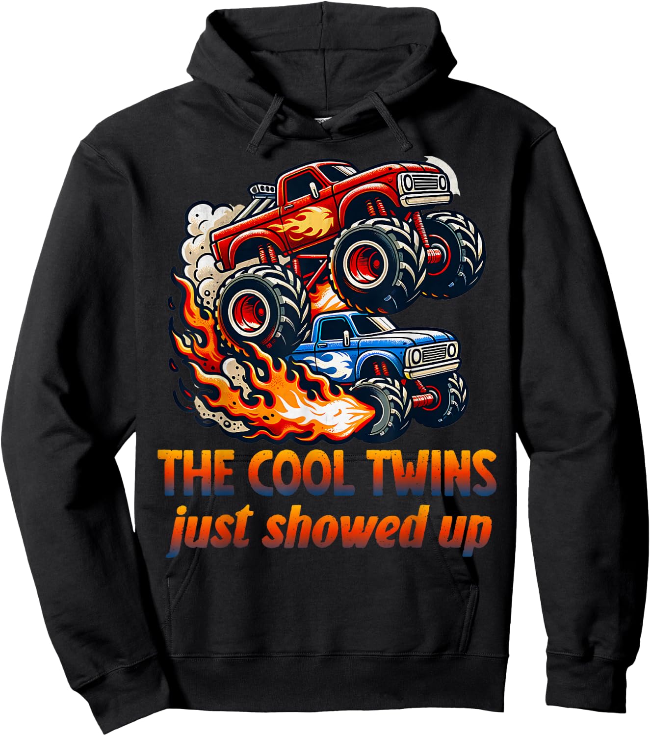 Cool Twins Just Showed Up Retro Monster Trucks Twin Boys Hoodie - Hoodie | Black