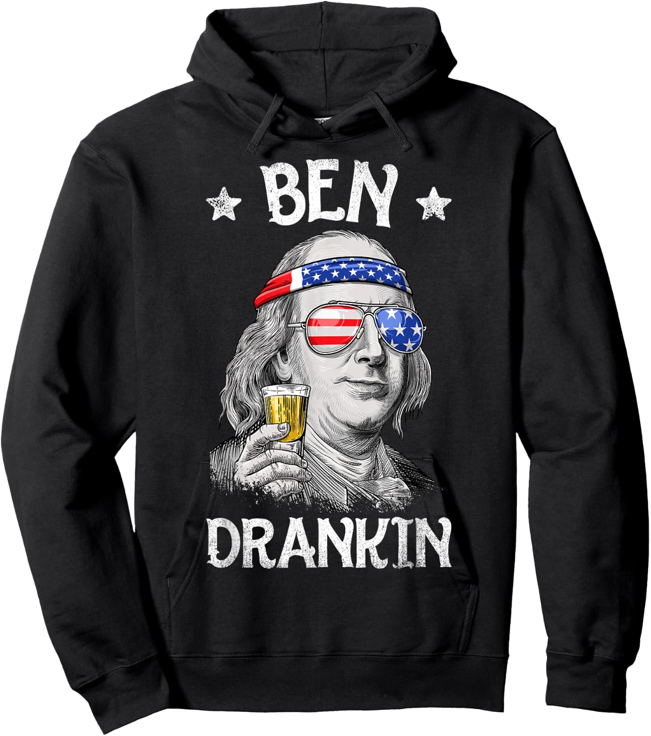 Ben Drankin 4th of July Benjamin Franklin Men Women USA Flag Hoodie - Hoodie | Black