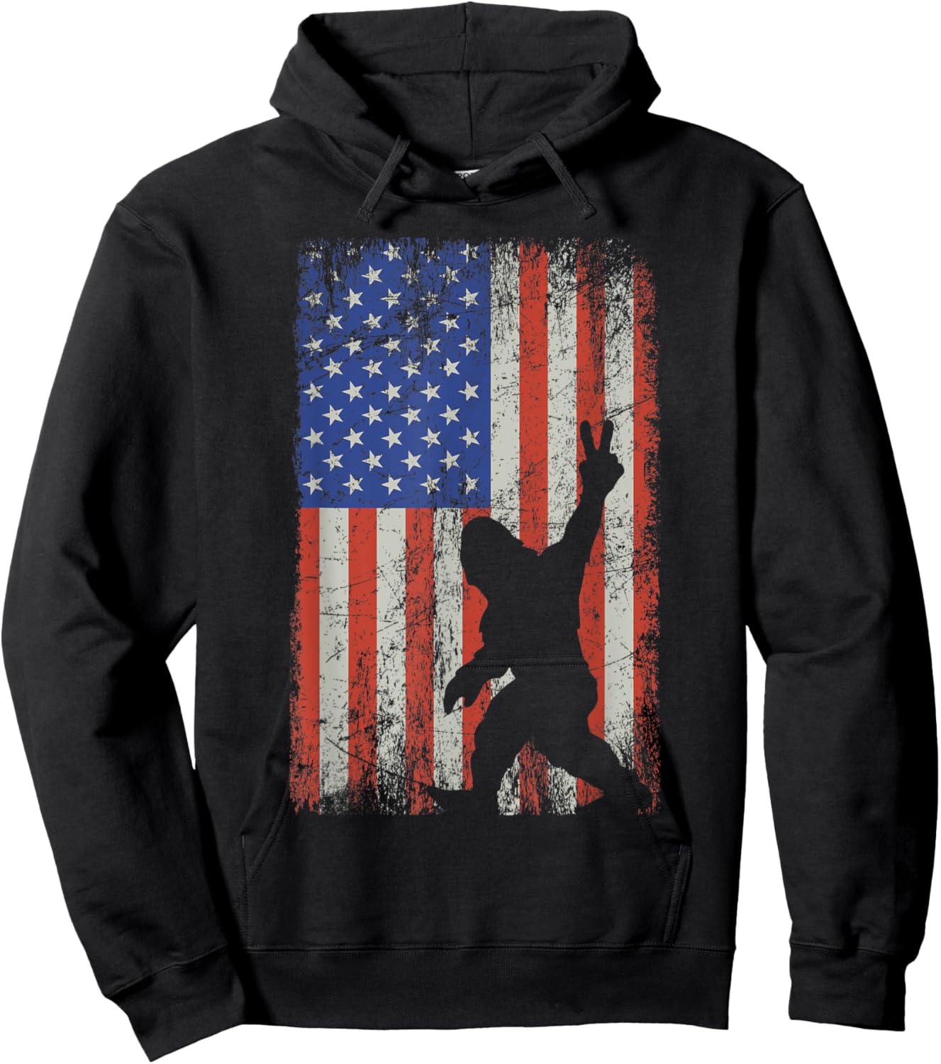 Bigfoot Sasquatch Rock and Roll American Flag 4th of July Women Kids Men Hoodie - Hoodie | Black