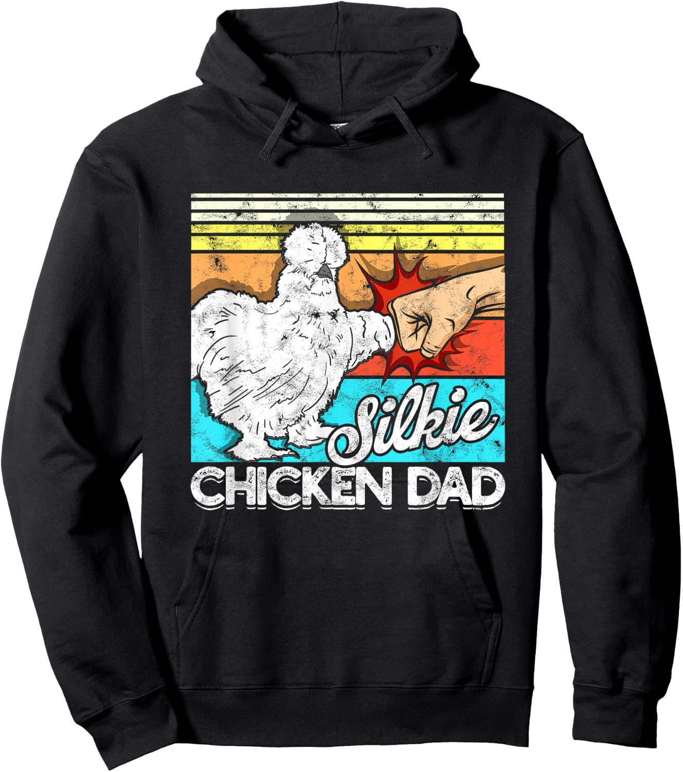 Retro Silkie Chicken Dad Farmer Silky Chickens Hoodie - Hoodie | Black