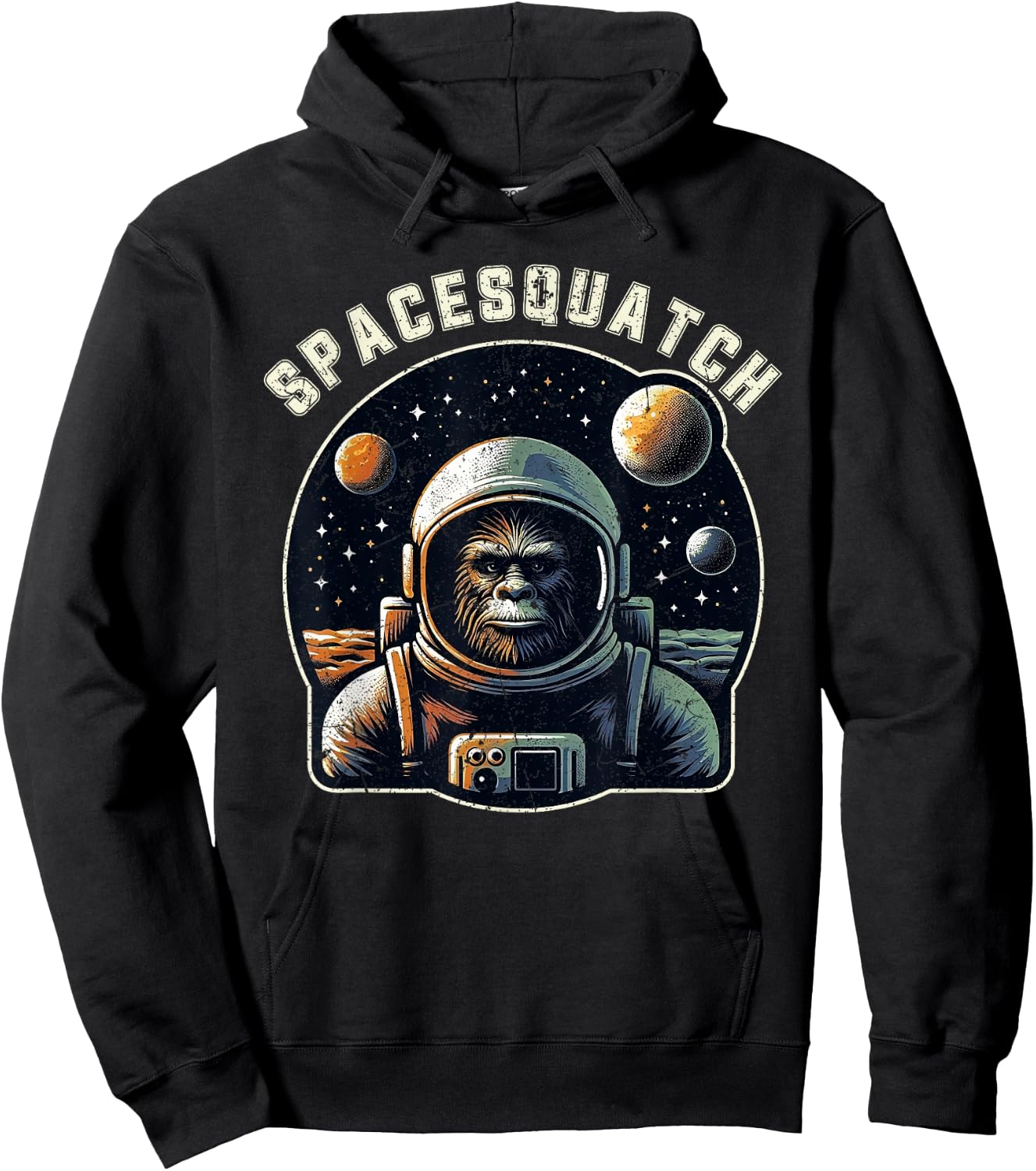 Spacesquatch Retro Bigfoot Astronaut in Space Cosmic Hoodie - Hoodie | Black