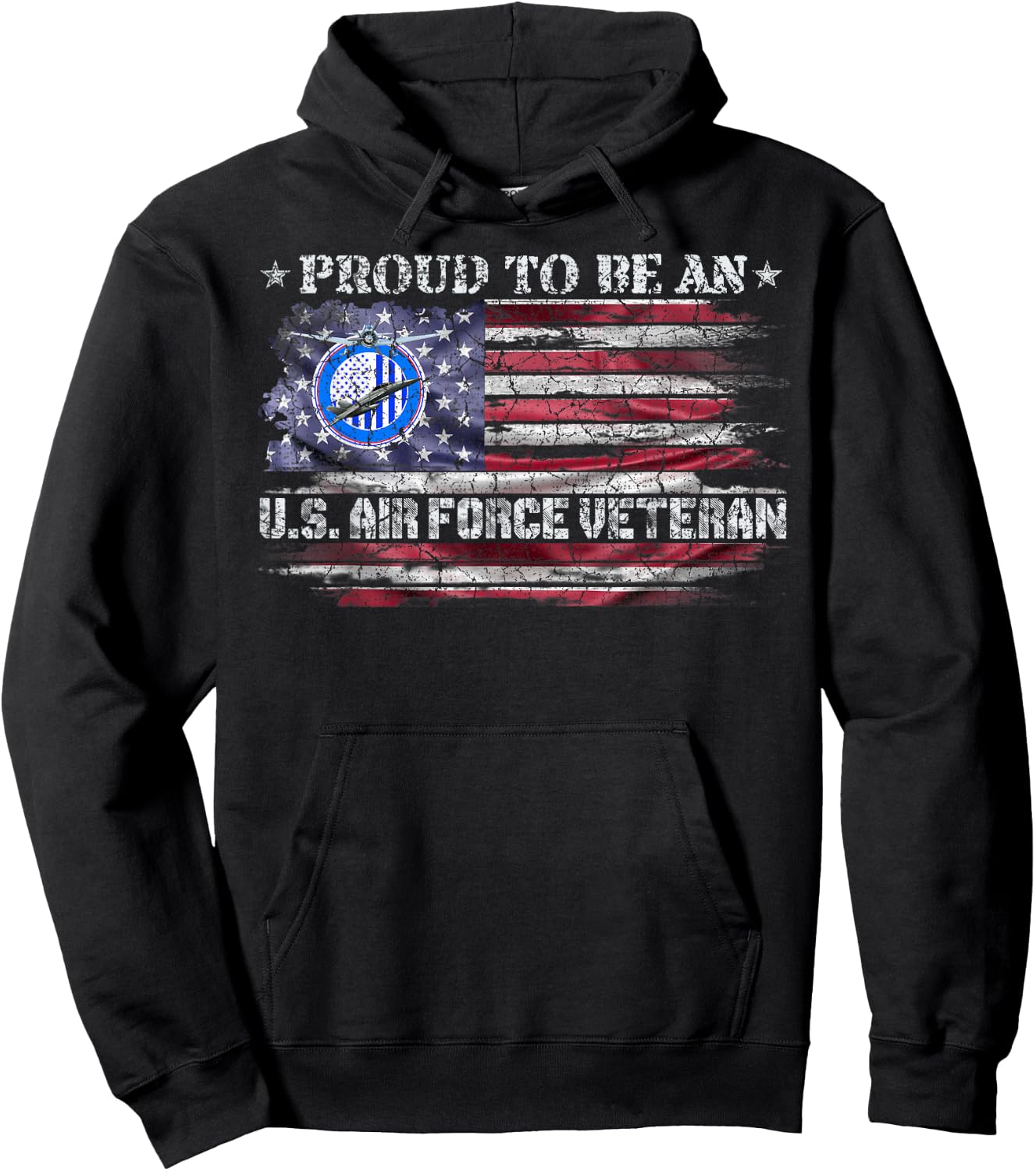 Vintage USA American Flag Proud To Be An Air Force Veteran Hoodie - Hoodie | Black