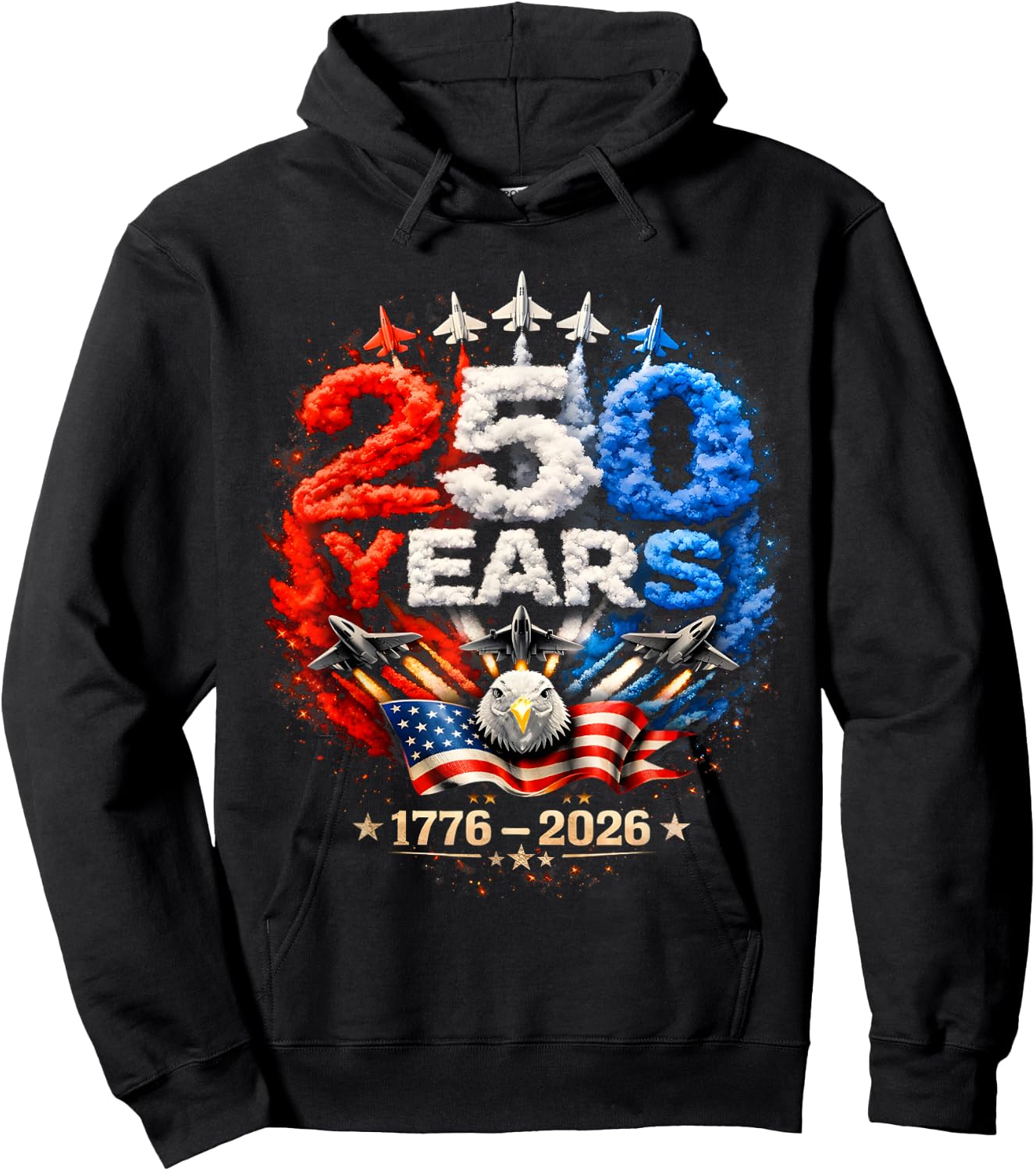 250th Anniversary USA Flag Patriotic American July 4th 2026 Hoodie - Hoodie | Black