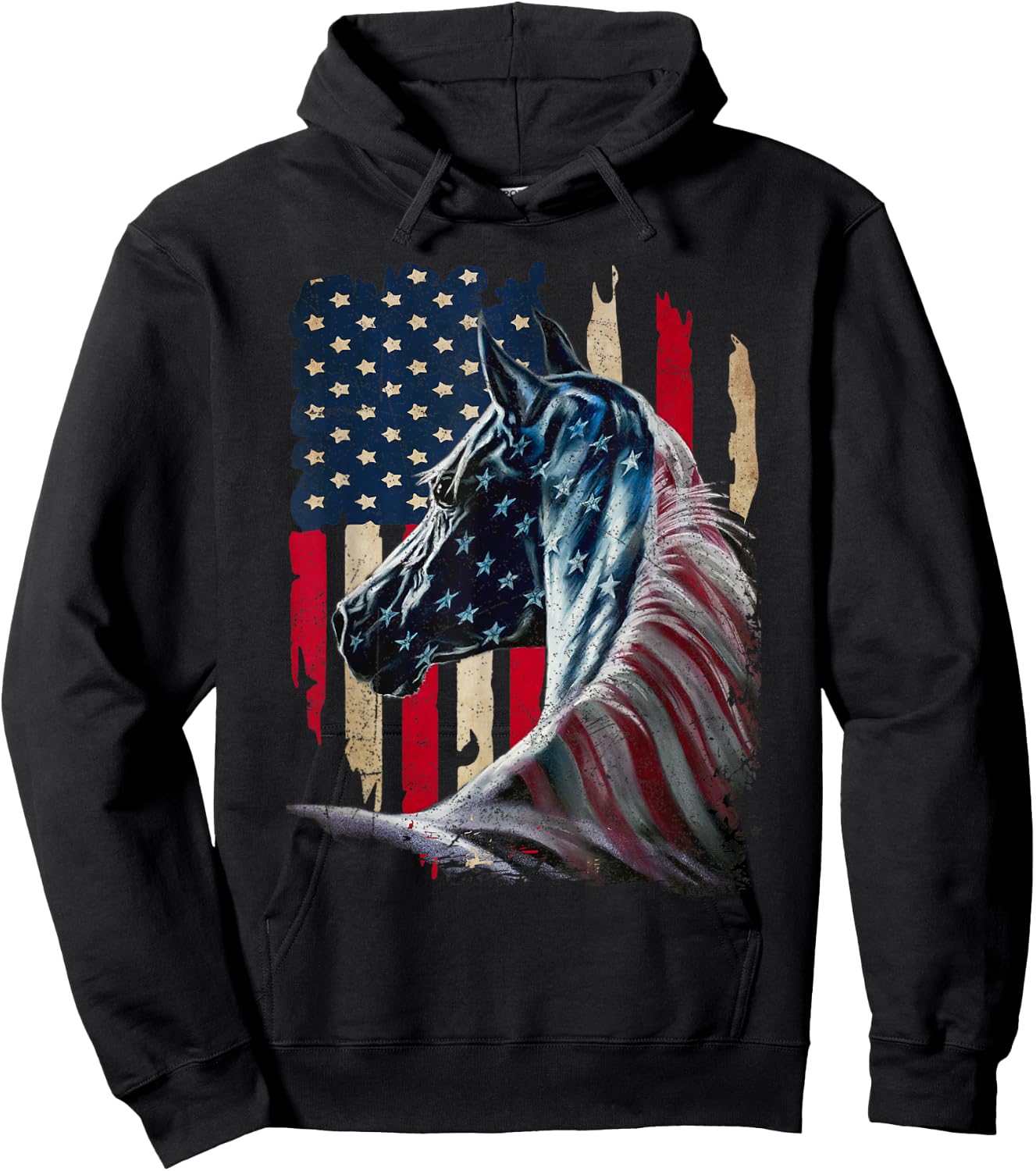 Patriotic Horse American Flag - Horse Vintage Small Hoodie - Hoodie | Black