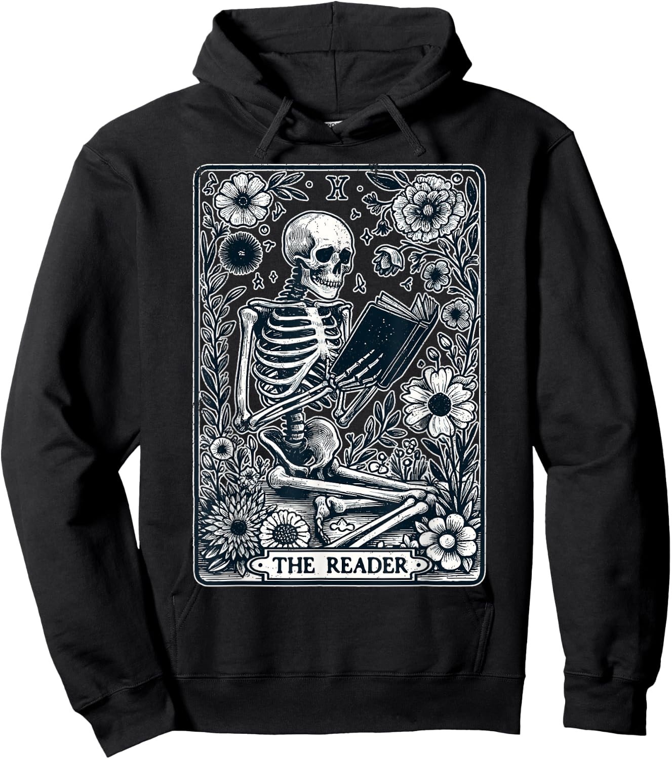 The Reader Tarot Card Skeleton Reading Book Funny Books Hoodie - Hoodie | Black