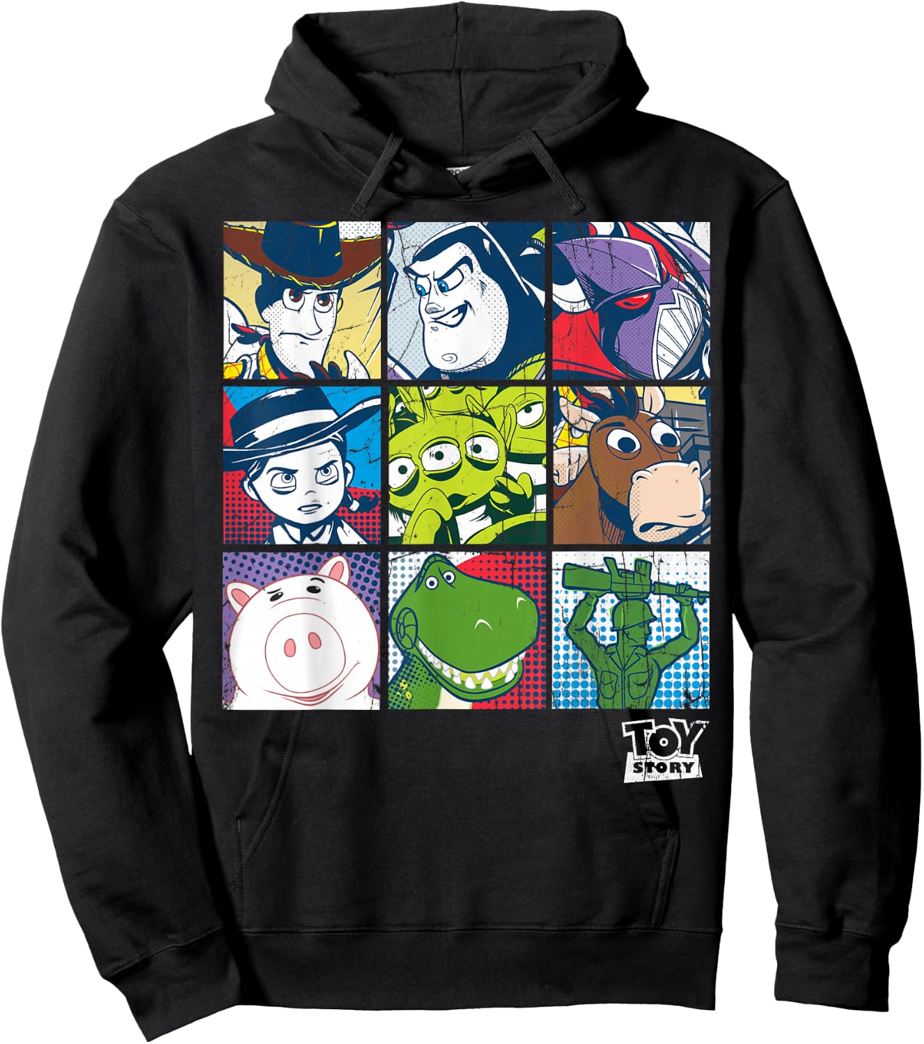 Disney Pixar Toy Story Vintage Faded Retro Character Box Up Hoodie - Hoodie | Black