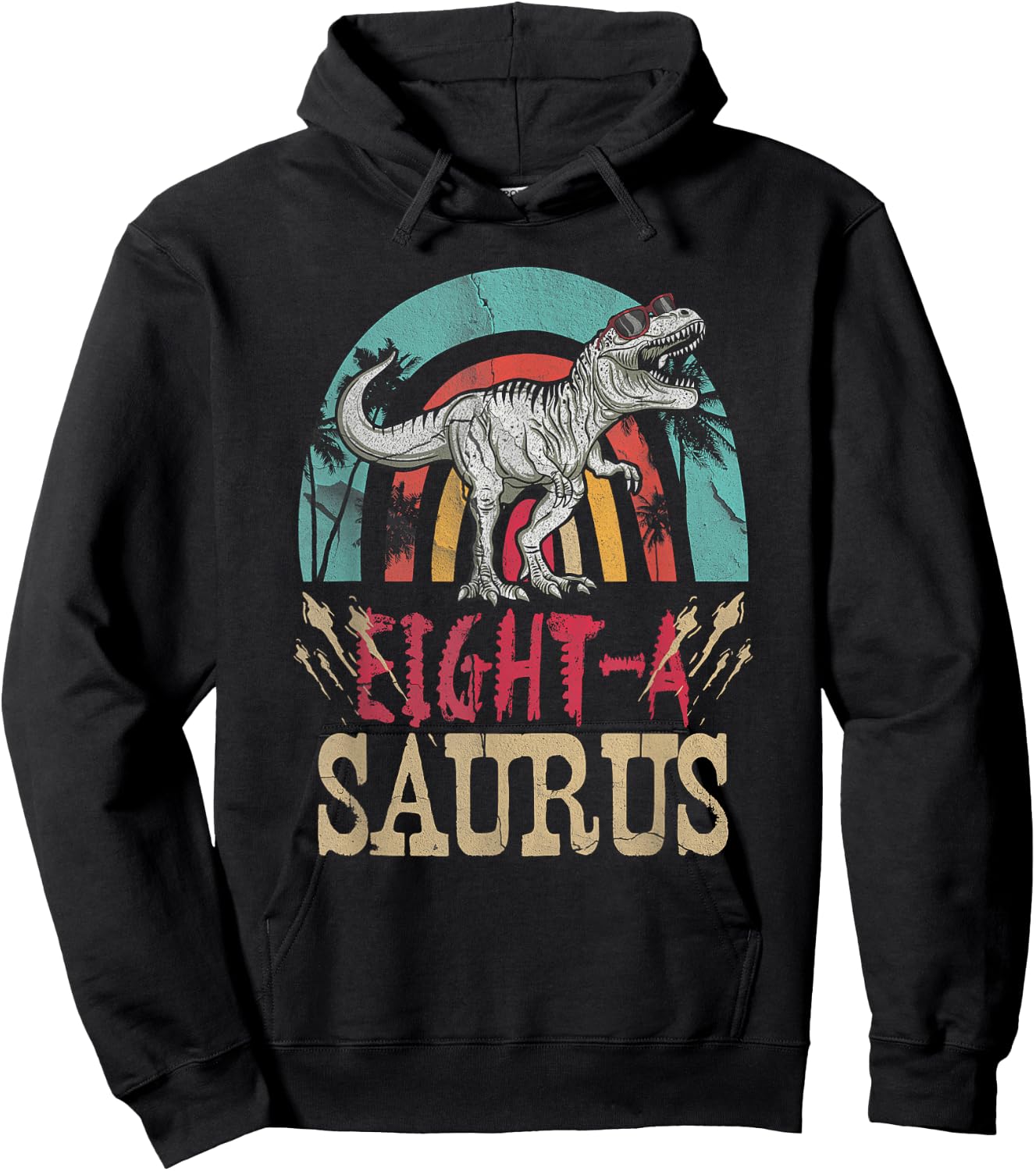 Kid 8 Year Old Dinosaur Birthday 8th T Rex Dino Eight Saurus Hoodie - Hoodie | Black