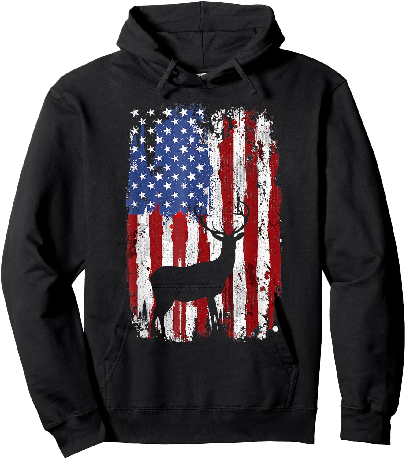 American Flag Deer Hunters Deer on American Flag Hoodie - Hoodie | Black