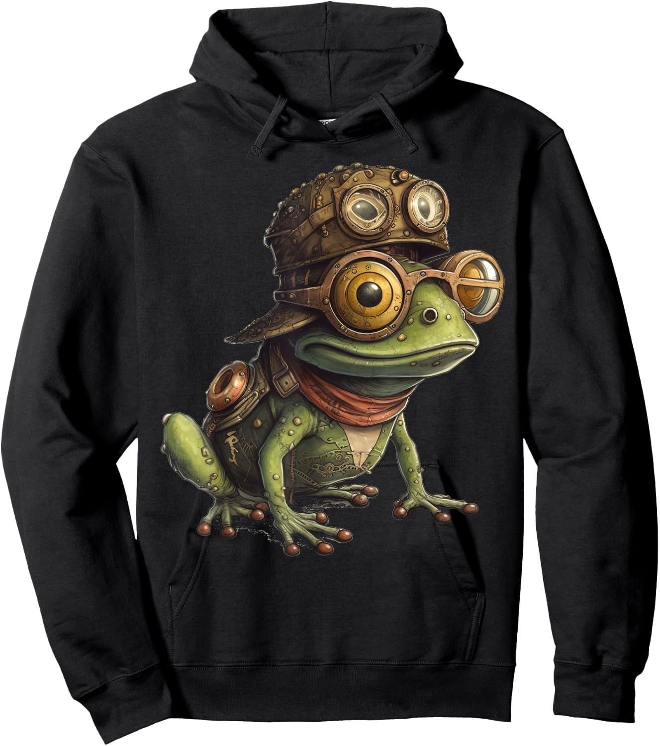 Frog in steampunk mechanical gear, vibrant toad Hoodie - Hoodie | Black