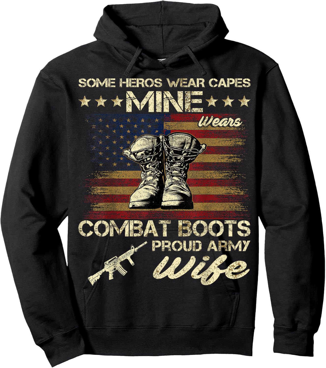 Some Heros Wear Capes Mine Wears Combat Boots Army Wife Hoodie - Hoodie | Black