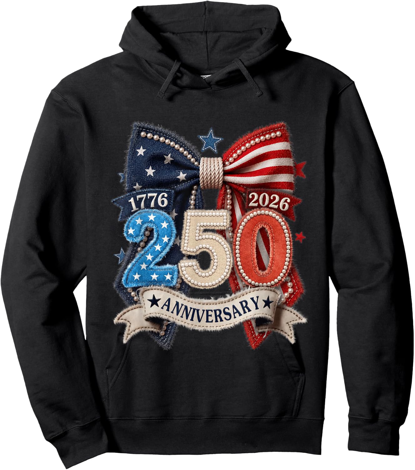 American Flag Bow 250th Anniversary Patriotic Women Pride Hoodie - Hoodie | Black