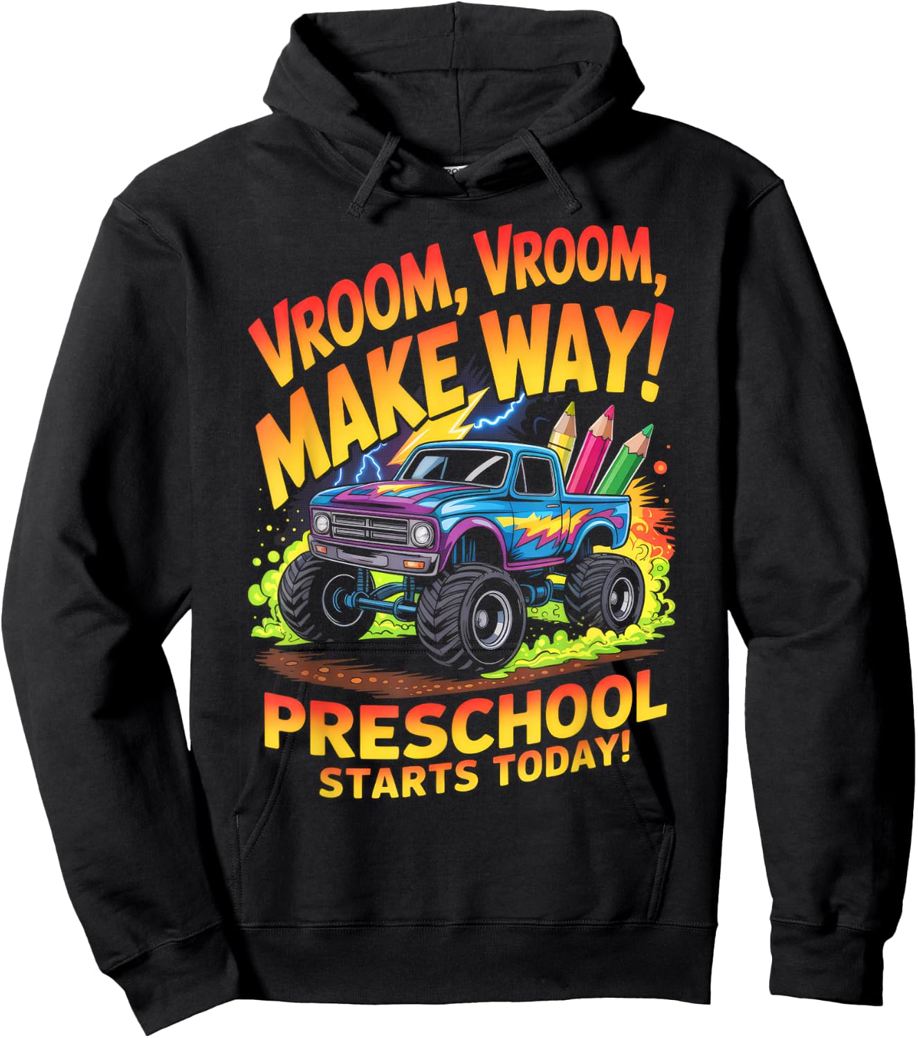 Back to School Preschool Pre-K Monster Truck First Day Boys Hoodie - Hoodie | Black