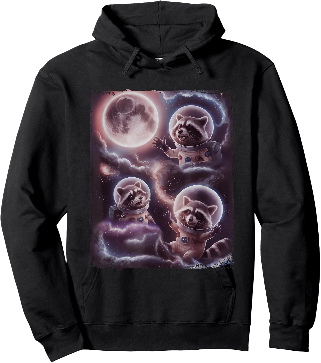 Funny Raccoons Astronaut Space Cosmos Moon Raccoon Hoodie - Hoodie | Black