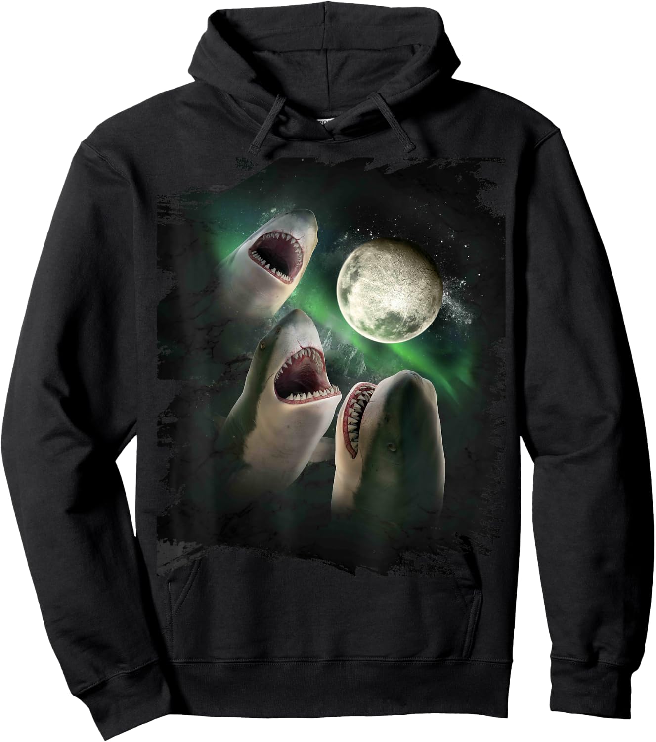 3 Shark Moon, Wolf Shark, Wolves Howl Hoodie - Hoodie | Black