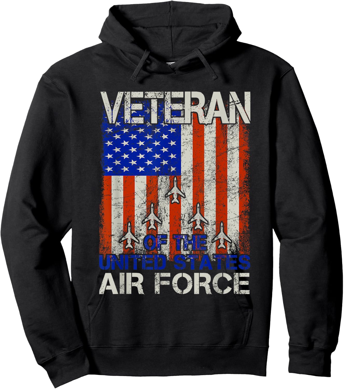 Veteran of the United States Air Force USAF Retro US Flag Hoodie - Hoodie | Black