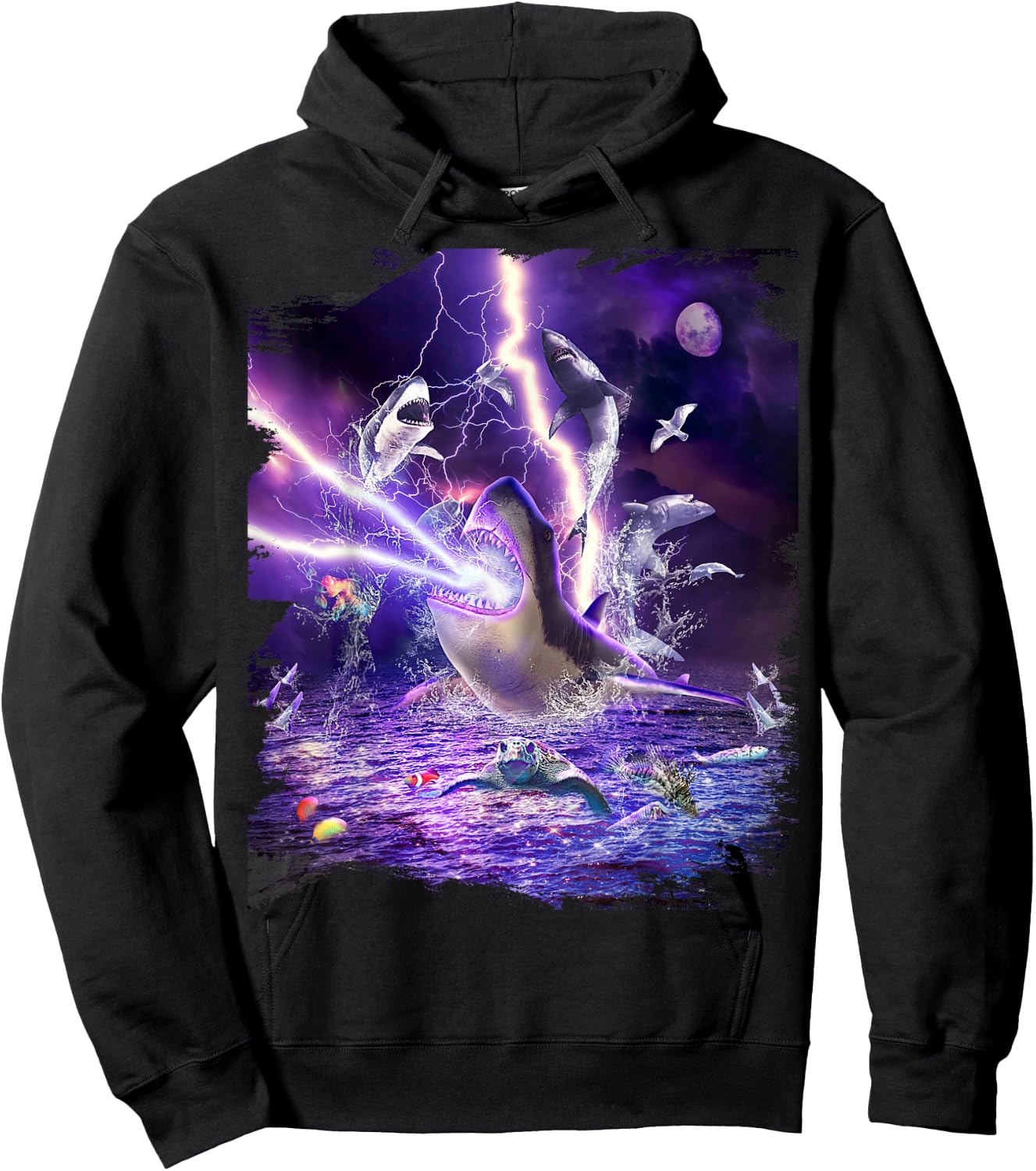 Lightning Shark Sharks Funny Hoodie - Hoodie | Black