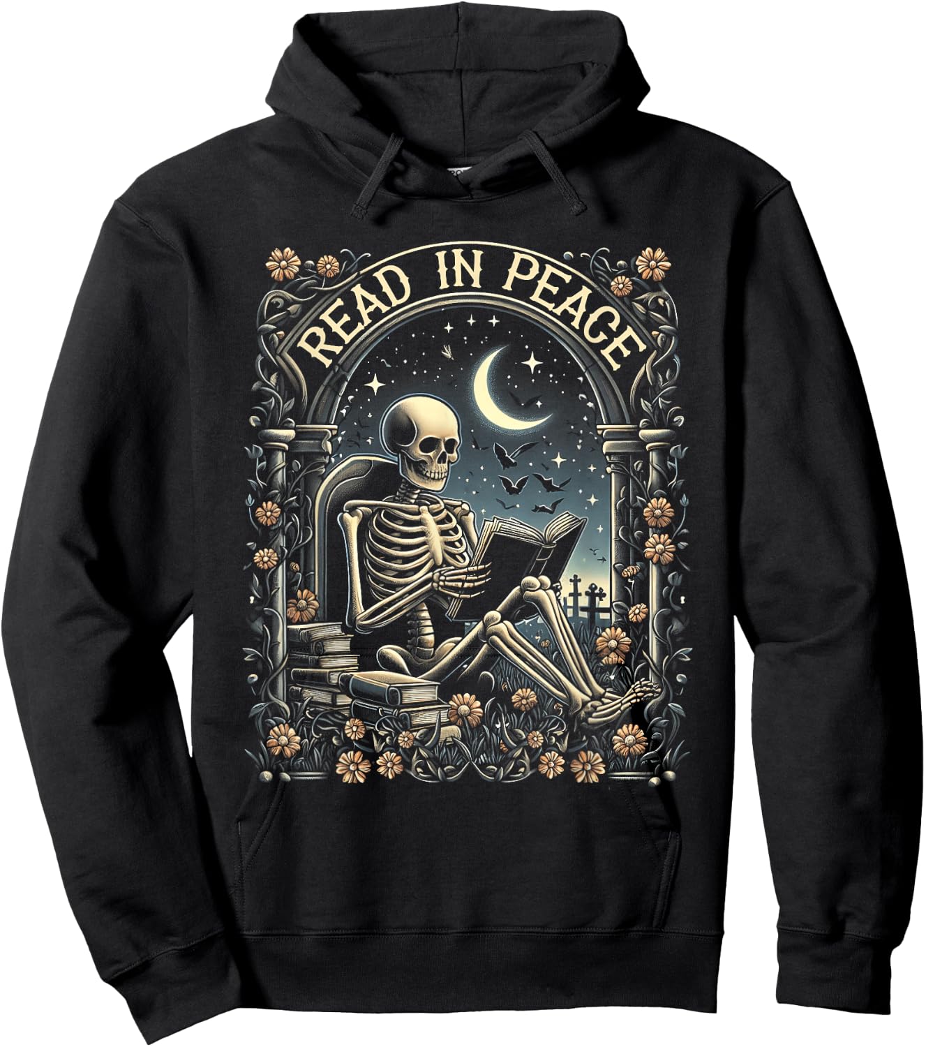 Read In Peace Skeleton Reading Teacher Halloween Book Lover Hoodie - Hoodie | Black