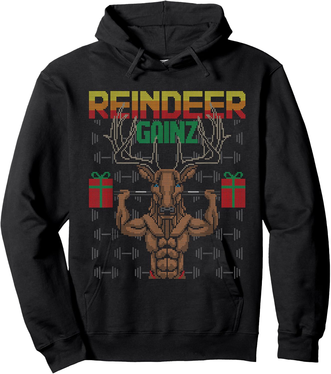 Reindeer Gainz Brodolf Ugly Christmas Sweater Gym Workout Hoodie - Hoodie | Black