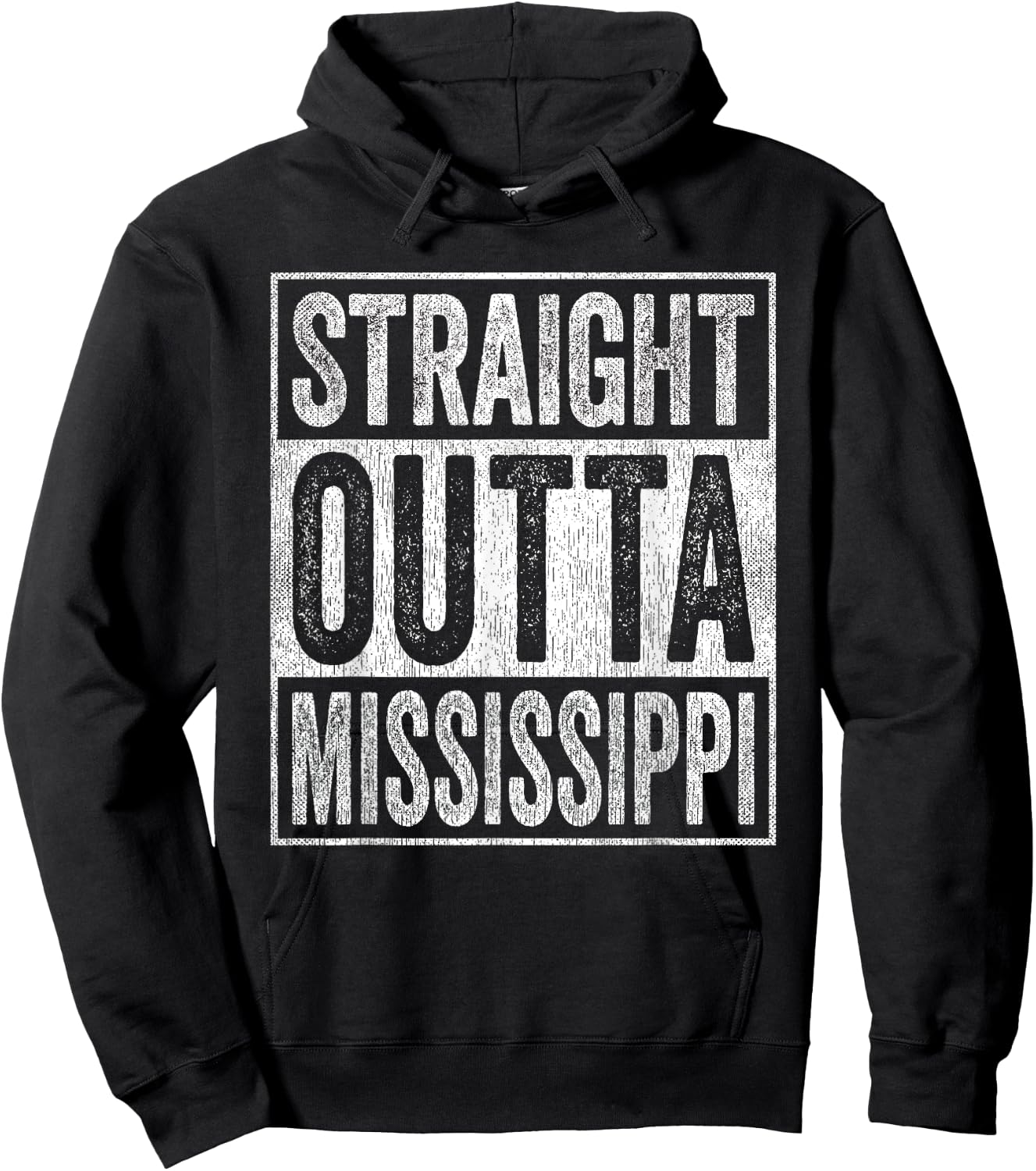 Distressed Mississippi Outfit MS Straight Outta Mississippi Hoodie - Hoodie | Black