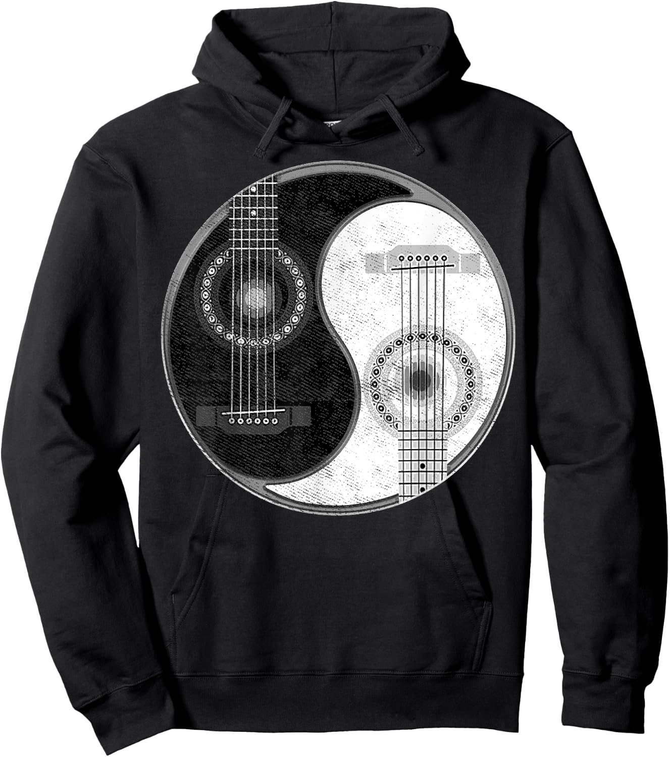 Yin Yang Guitar Player Guitarist Classical Bass Acoustic Hoodie - Hoodie | Black