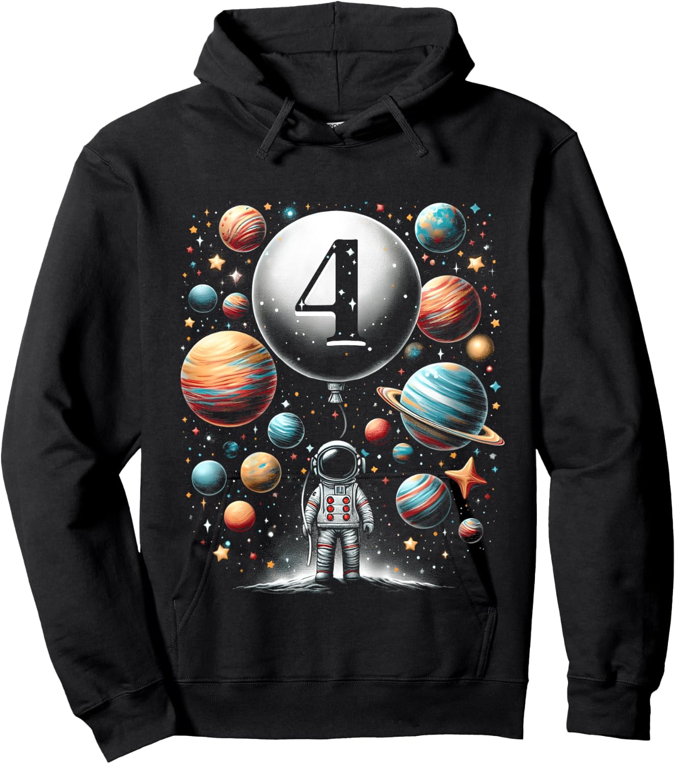 Kids Four 4 Year Old Astronauts 4th Birthday Boys Space Geeks Hoodie - Hoodie | Black