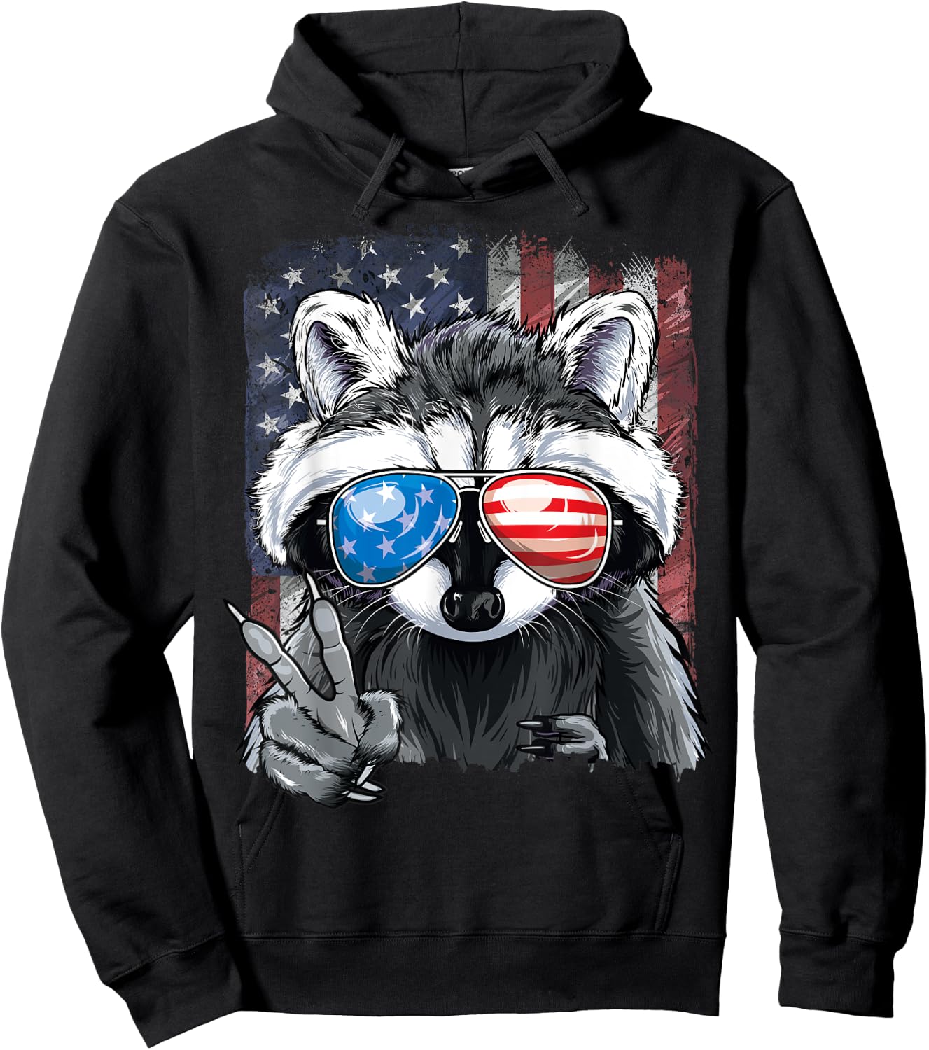 USA Patriotic Raccoon July 4th Boys Men Trash Panda Hoodie - Hoodie | Black