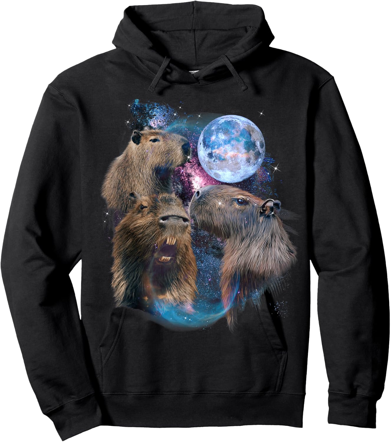 3 Moon Capybara Funny Capibara Rodent Animal Lover Humor Short Sleeve Hoodie - Hoodie | Black