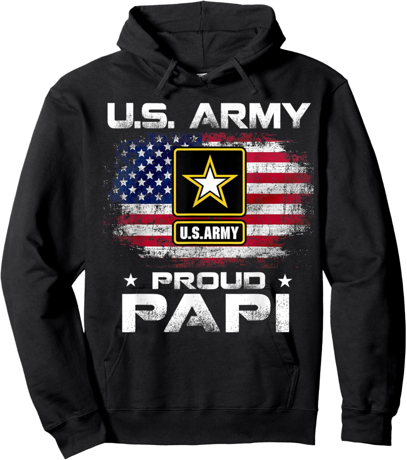U.S Army Proud Papi With American Flag Gift Veteran Gift Kids Men Hoodie - Hoodie | Black