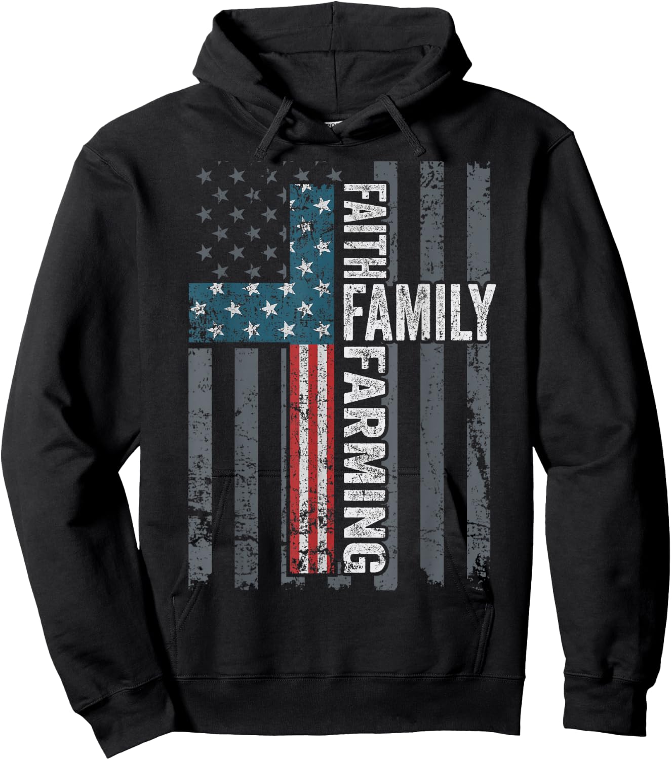 Faith Family Farming Freedom - Christian Farmer Cross Flag Hoodie - Hoodie | Black