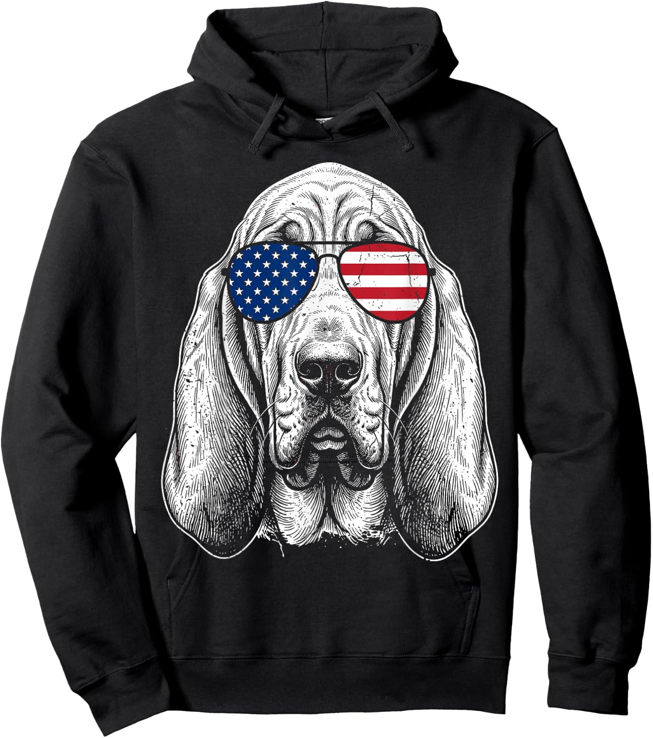 Patriotic Bloodhound Retro USA Flag Sunglasses Dog Lover Hoodie - Hoodie | Black