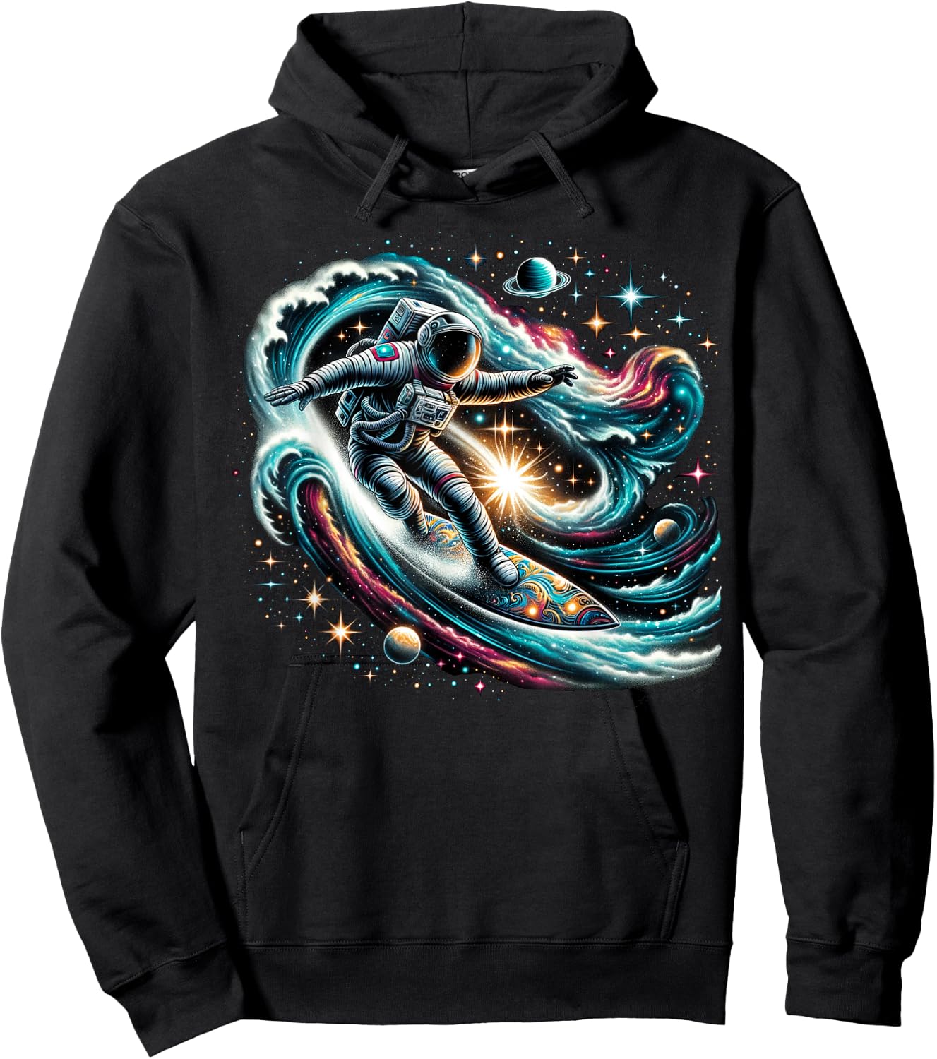 Funny Space Surfing Astronaut on Surfer Hoodie - Hoodie | Black