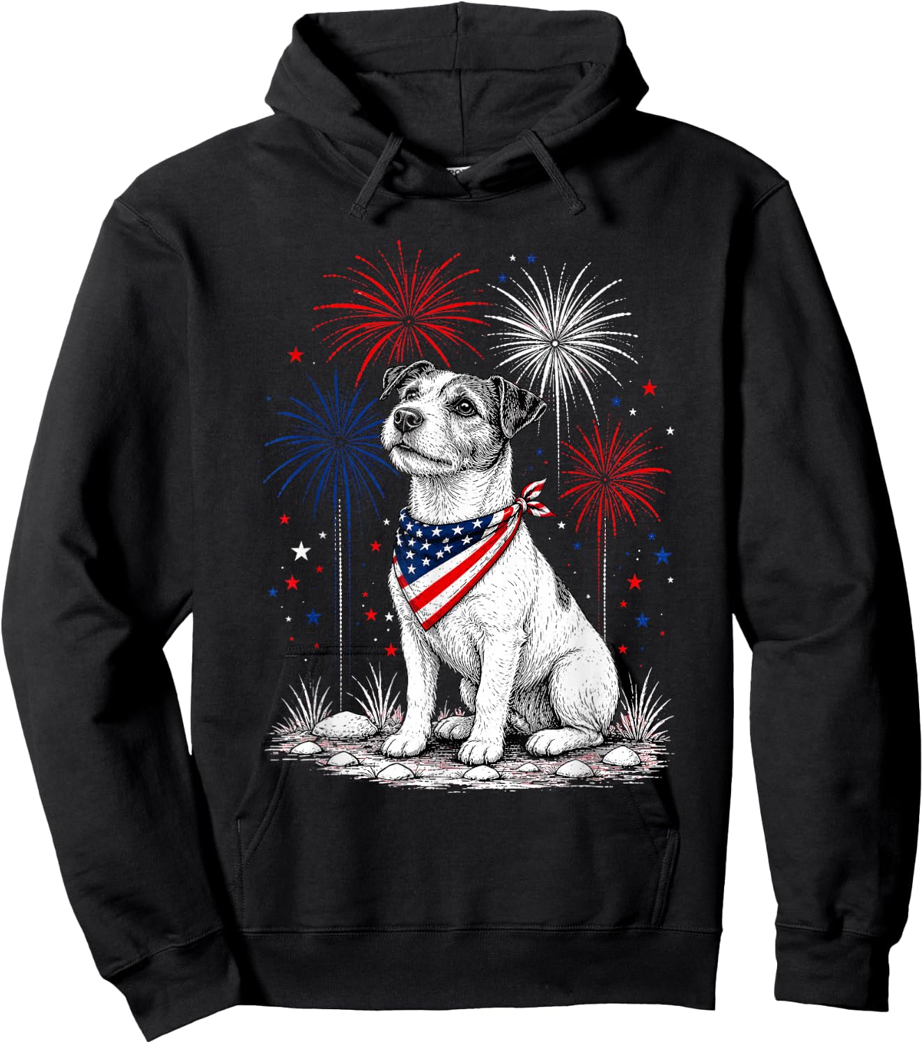 Jack Russell America's 250th Patriotic Fireworks Animal Hoodie - Hoodie | Black