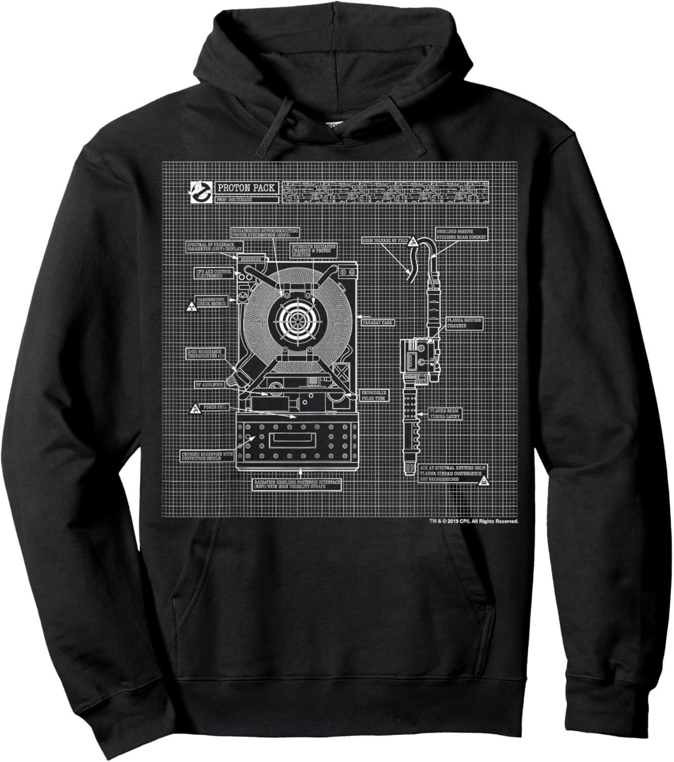 Ghostbusters Proton Pack Schematics Hoodie - Hoodie | Black