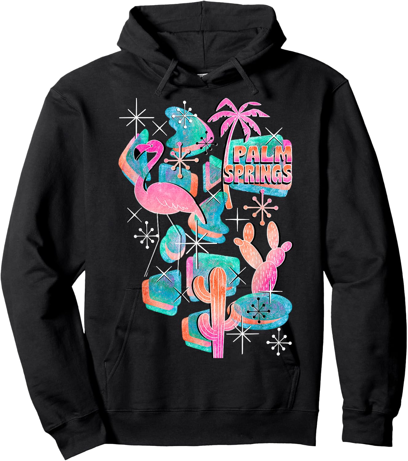 Peachy Palm Springs Vacation, Cool Flamingo On Summer Hoodie - Hoodie | Black