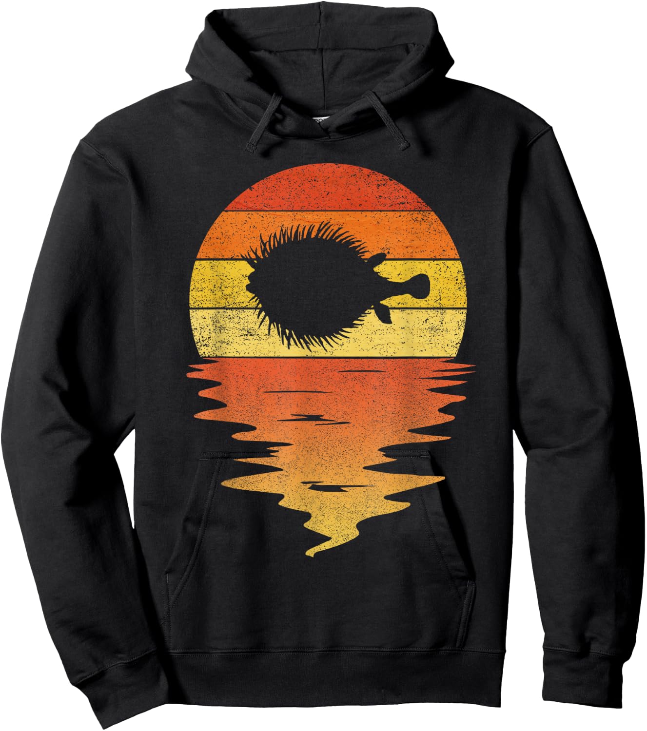 Sea Pufferfish shirt retro sunset 70s vintage puffer fish Hoodie - Hoodie | Black