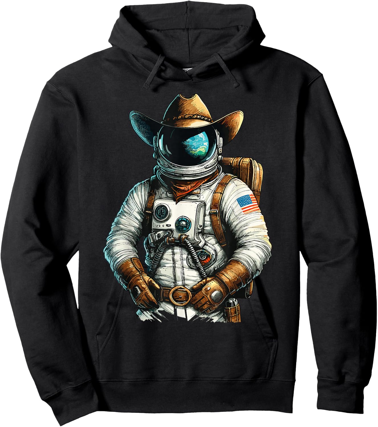 Western Rodeo Cowboy Hat Astronaut Texas Animals Hoodie - Hoodie | Black