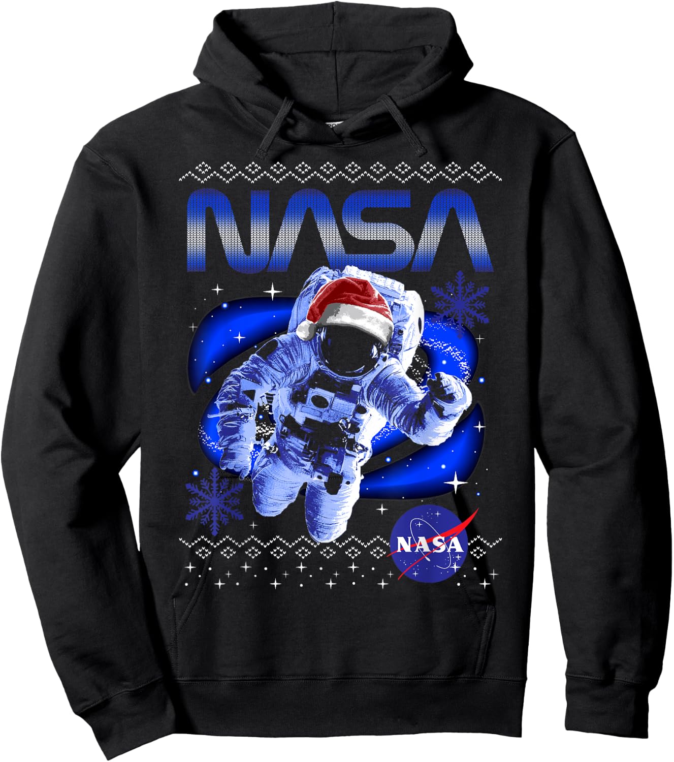 NASA Astronaut Santa Hat Logo Ugly Sweater Hoodie - Hoodie | Black
