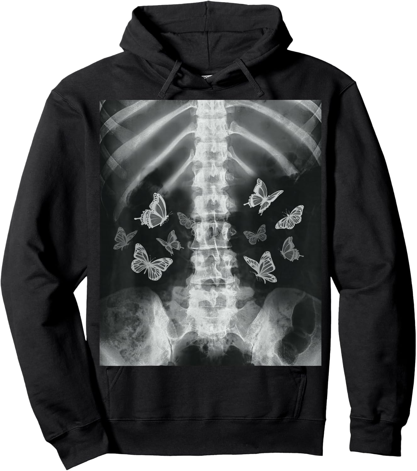 Skeleton Xray Butterfly Egirl y2k Harajuku Dark Grunge Edgy Hoodie - Hoodie | Black