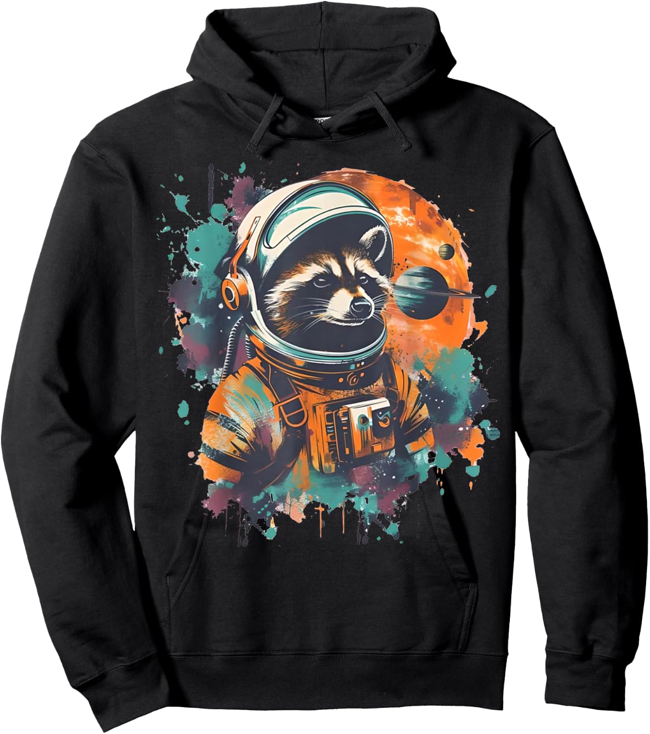 Funny Astronaut Raccoon Graphic Retro Cosmic Racoon In Space Hoodie - Hoodie | Black