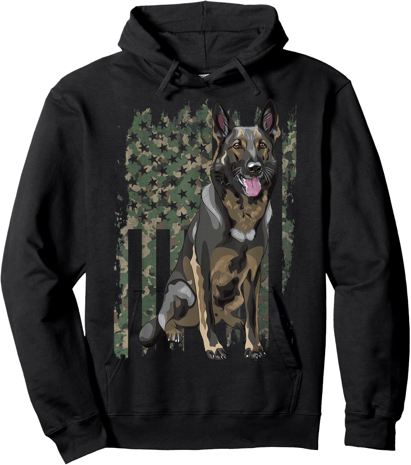 German Shepherd Shirt Patriotic Camo American Flag Dog Breed Hoodie - Hoodie | Black