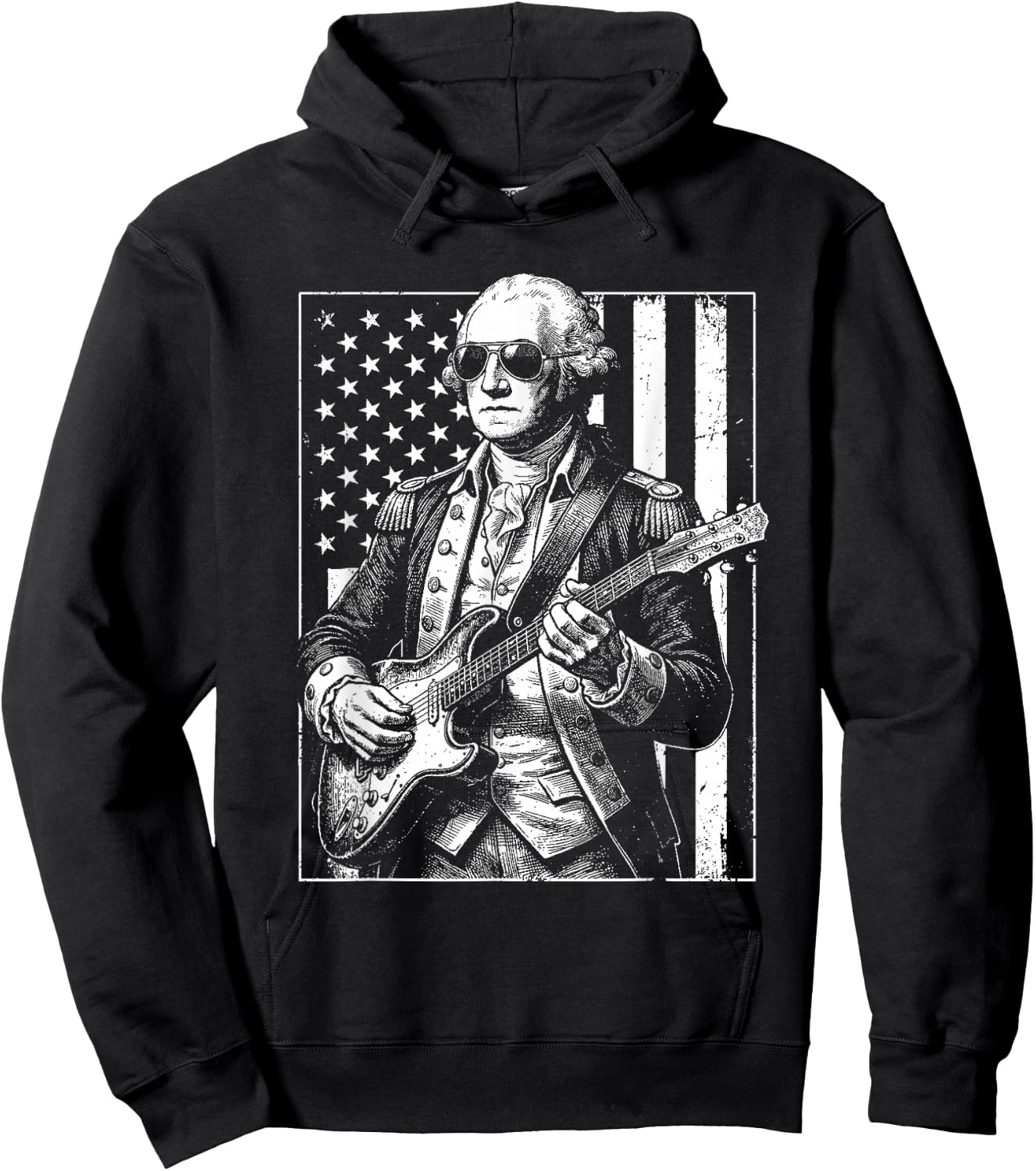 George Washington Playing Guitar Vintage Funny Humor Top Hoodie - Hoodie | Black
