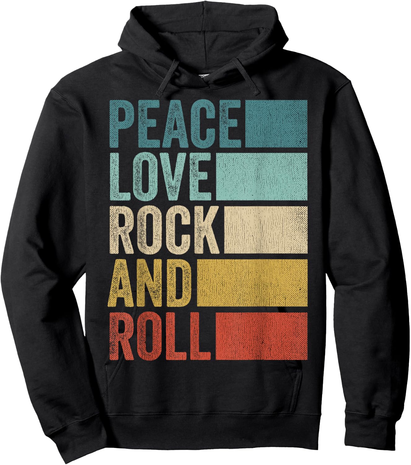 Retro Rocknroll Music Peace Love Rock And Roll Hoodie - Hoodie | Black