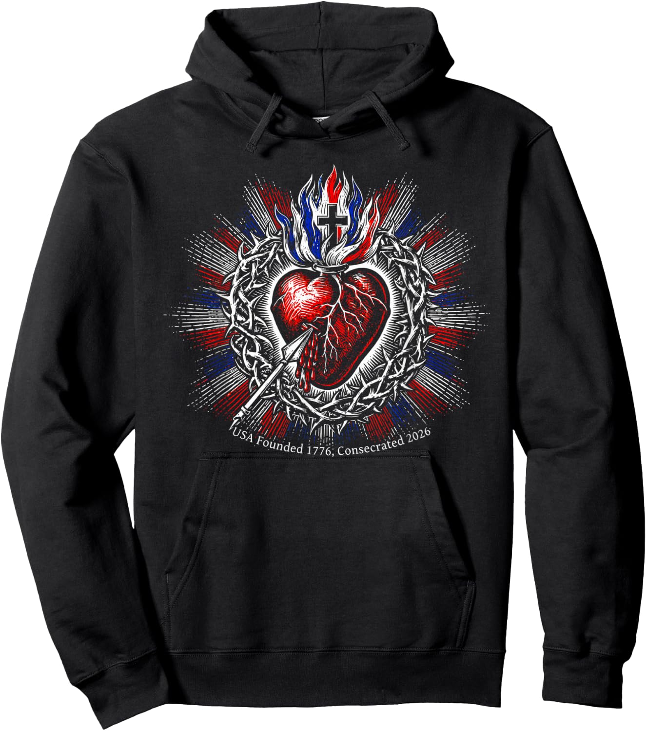 USA Founded 1776 Consecrated 2026 Holy Heart Catholic Art Hoodie - Hoodie | Black