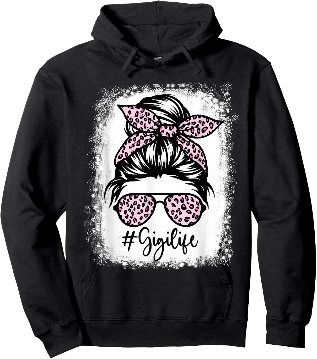 Bleached Gigi Life Messy Bun Leopard Print Mothers Day Hoodie - Hoodie | Black