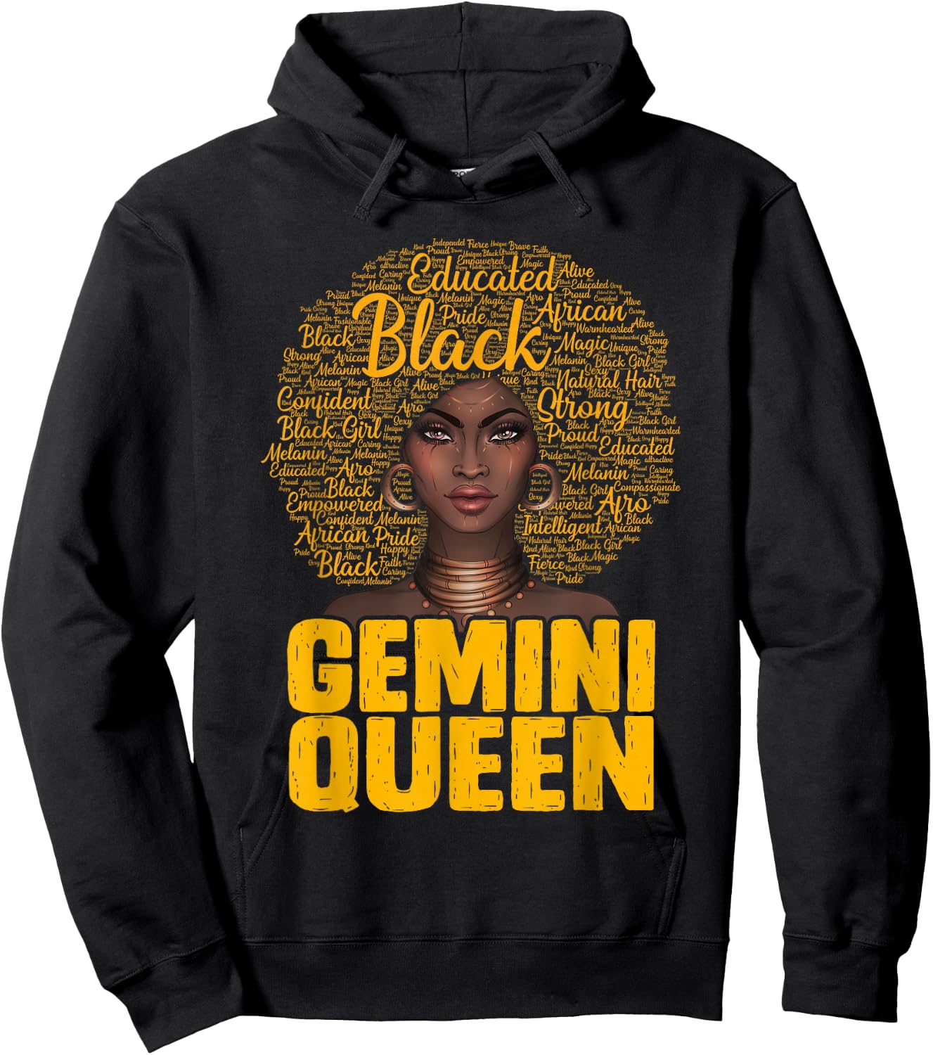 Gemini Queen Black Woman Afro Natural Hair African American Hoodie - Hoodie | Black